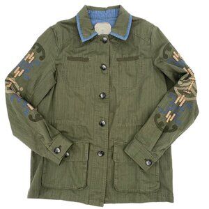 Anthropologie Hei Hei Size XS Olive Green Anorak Jacket Embroidery Beads Utility
